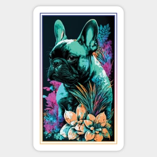 French Bulldog Dog Vibrant Tropical Flower Tall Digital Oil Painting Portrait 3 Sticker